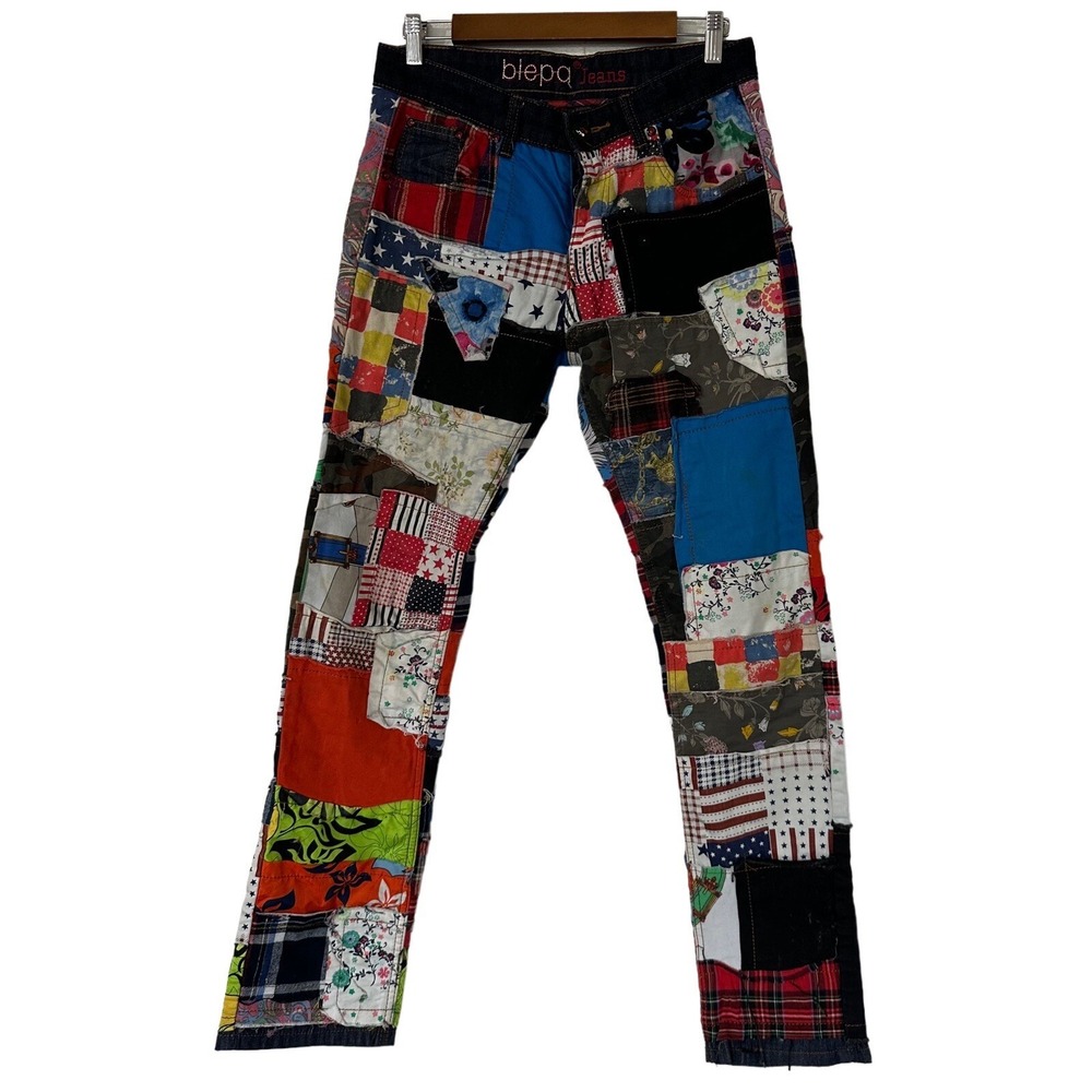 BiePa Jeans‎ Chaos Patchwork Jeans Sz 31 Japanese Punk Button-Fly Unique Y2K